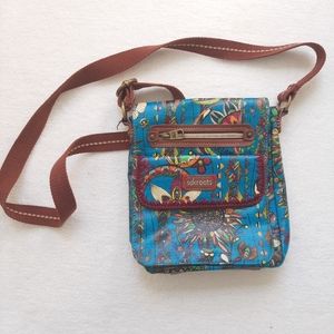 Sakroots teal and brown floral sunflower crossbody / shoulder bag purse